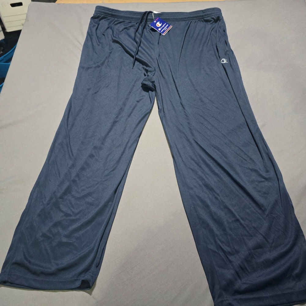 Champion Athletic Pants Mens 3XL Navy Blue Drawstring Polyester Open Bottom